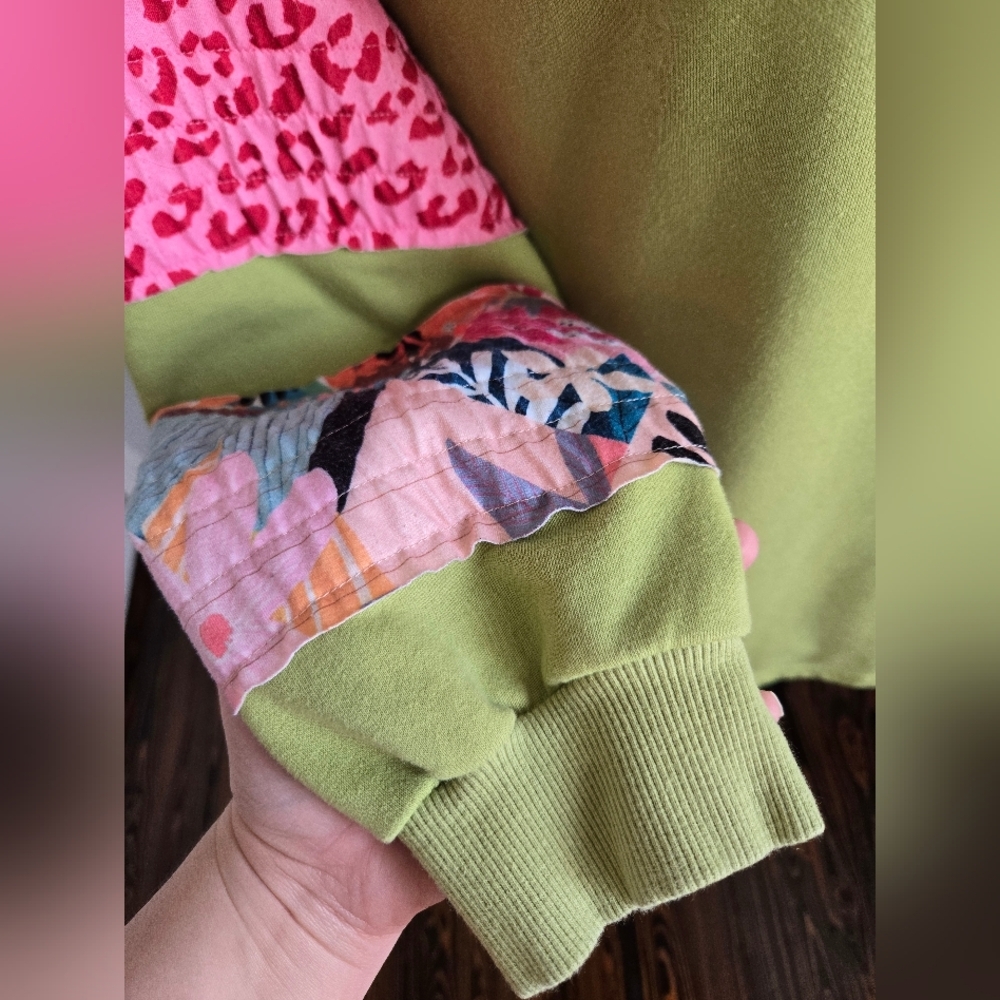 Colorful Spring Patchwork Sleeve Sweatshirt - Picture 3 of 5